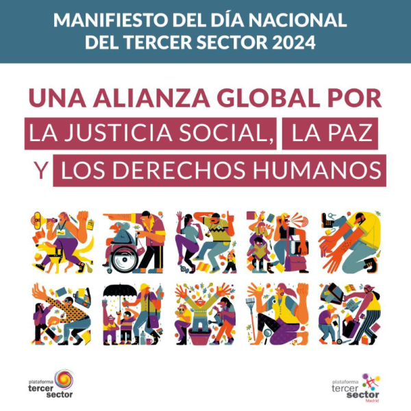 Imagen de la Plataforma del Tercer Sector con el texto: Una alianza global por la justicia social, la paz y los derechos humanos