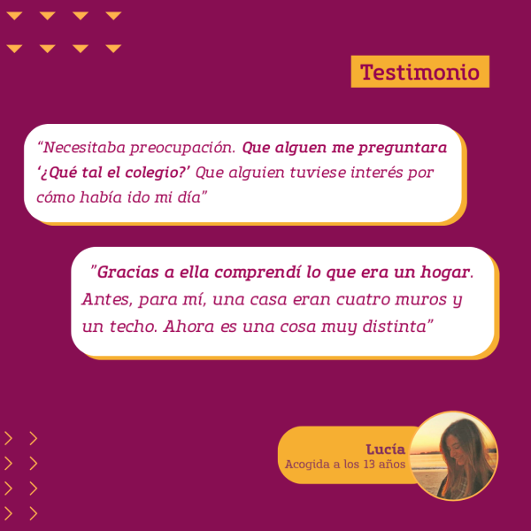 Testimonio de chica acogida con 13 años. Dice que al principio tenía miedo de todo, hasta de salir a la calle.