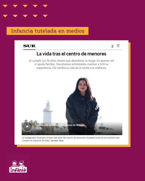 Imagen con una captura de pantalla de un reportaje de Diario Sur. El titular del periódico dice: "La vida tras el centro de menores"
