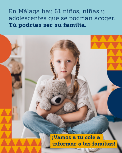 Cartel de Asociación Infania que ofrece charlas de acogimiento en centros escolares